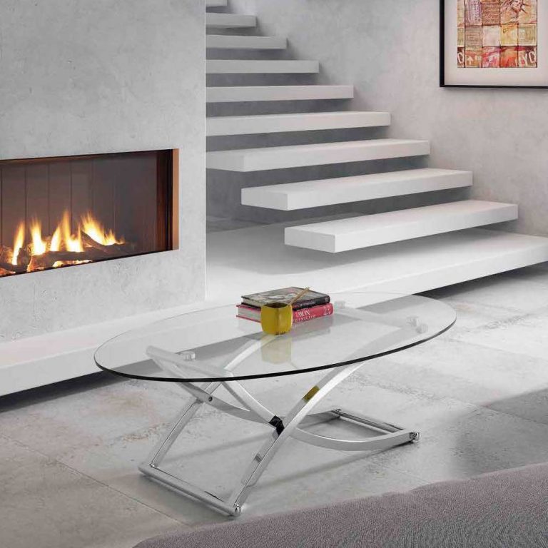Mesa de estructura metálica sobre cristal de 10mm, modelo Estepona ctable 10 Moderna mesa de estructura metalica sobre cristal